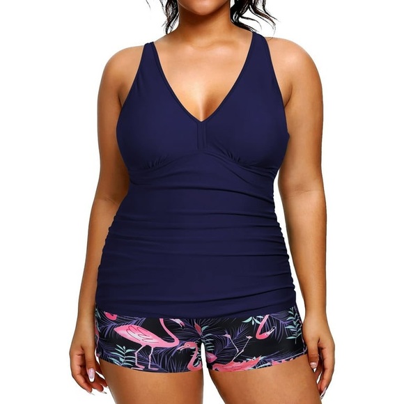 Rivelino Plus Size Two Piece Tankini Swimsuit V Neck with Boyshorts NWOT - Picture 1 of 7